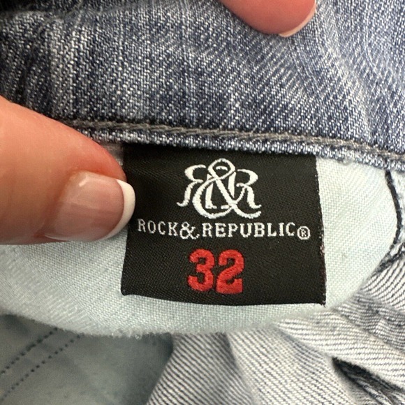 Rock & Republic Straight Leg Jeans Women's 32 Blue Whiskers Button Fly High Rise - Picture 7 of 9